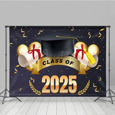 Aperturee - Aperturee Navy Blue Gold Ribbons Cap Congrats Grad Backdrop